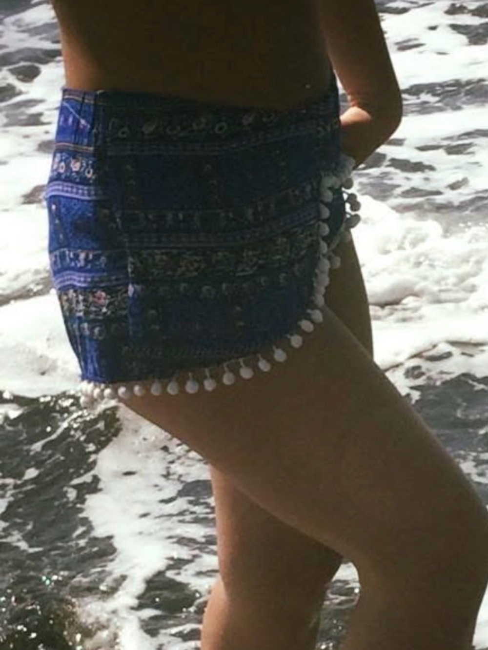 New Look Blue Pom-Pom Trim Swim Cover-Up Shorts